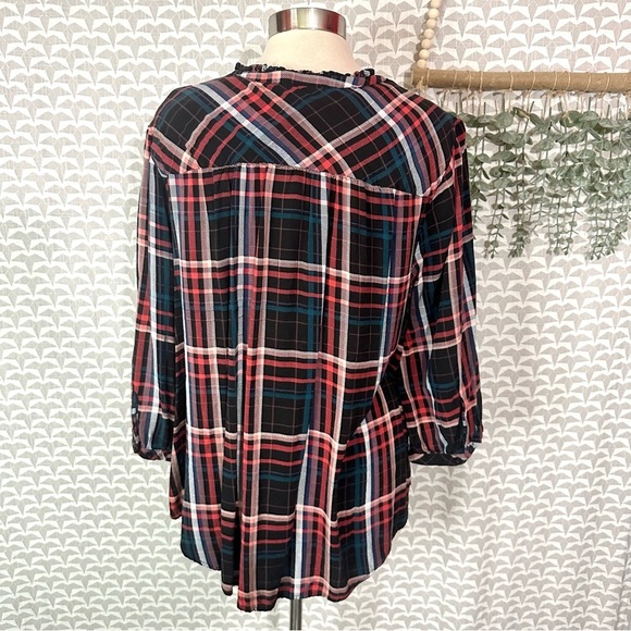 Torrid Plaid Rayon Twill Tie Neck Peasant Top Shirt Black Womens Plus Size 2X 2 - Picture 11 of 15